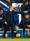 Leicester City manager Claude Puel gestures on the touchline during the match against Crystal Palace during their English Premier League soccer match at the King Power Stadium in Leicester,England, Saturday Feb. 23, 2019. (Nigel French/PA via AP)