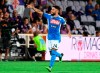 Napoli's forward Lorenzo Insigne celebrates scoring during the Italian Serie A soccer match between ACF Fiorentina and SSC Napoli at the Artemio Franchi stadium in Florence, Italy, Saturday Aug. 24, 2019. (Claudio Giovannini/ANSA via AP)