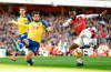 Southampton's Jack Stephens, left, and Arsenal's Alexandre Lacazette in action during their English Premier League soccer match at the Emirates Stadium in London, Sunday Feb. 24, 2019. (Joe Giddens/PA via AP)