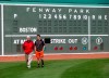 San Francisco outfielder Mike Yastrzemski, right, walks with his Hall of Fame grandfather Carl Yastrzemski before the San Francisco Giants play the Boston Red Sox in a baseball game, Tuesday, Sept. 17, 2019 at Fenway Park in Boston. (Stan Grossfeld/The Boston Globe via AP)