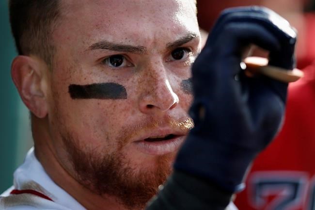 Boston Red Sox's Christian Vazquez celebrates his solo home run during the third inning of the team's baseball game against the Toronto Blue Jays in Boston, Saturday, June 22, 2019. (AP Photo/Michael Dwyer)