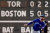 Toronto Blue Jays' Lourdes Gurriel Jr. makes the catch on a flyout by Boston Red Sox's Sandy Leon during the fourth inning of a baseball game in Boston, Monday, July 15, 2019. (AP Photo/Michael Dwyer)