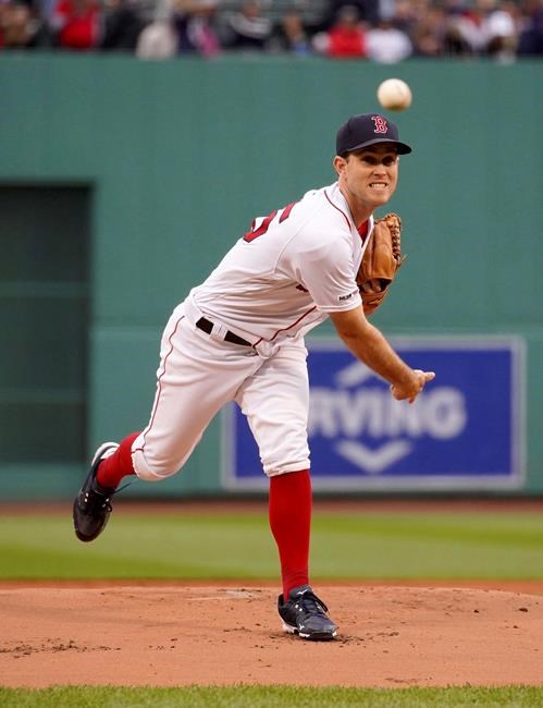Boston Red Sox starting pitcher Ryan Weber throws during the first inning of the team's baseball game against the Cleveland Indians, Wednesday, May 29, 2019, in Boston. (AP Photo/Mary Schwalm)