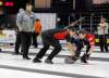 Boris Minkevich / Winnipeg Free Press
Mike McEwen, left, in a match Thursday in Dauphin. Second Matt Wozniak and lead Denni Neufeld sweep.