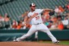 Baltimore Orioles pitcher Dylan Bundy throws against the Detroit Tigers in the first inning of a baseball game, Tuesday, May 28, 2019, in Baltimore. (AP Photo/Gail Burton)