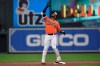 Baltimore Orioles' Jonathan Villar reacts after hitting a double against the Tampa Bay Rays in the first inning of a baseball game, Saturday, May 4, 2019. (AP Photo/Gail Burton)