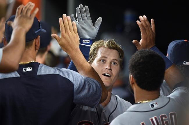 Detroit Tigers' Brandon Dixon celebrates in the dugout after hitting a two-run home run against the Baltimore Orioles during the ninth inning of a baseball game Wednesday, May 29, 2019, in Baltimore. The Tigers won 4-2.(AP Photo/Gail Burton)