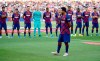 Barcelona forward Lionel Messi addresses to the crowd prior of the Joan Gamper trophy soccer match between FC Barcelona and Arsenal at the Camp Nou stadium in Barcelona, Spain, Sunday, Aug. 4, 2019. (AP Photo/Joan Monfort)