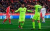 FC Barcelona's Lionel Messi celebrates after scoring his side's second goal during the Spanish La Liga soccer match between Girona and FC Barcelona at the Montilivi stadium in Girona, Spain, Sunday, Jan. 27, 2019. (AP Photo/Manu Fernandez)