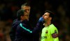 Barcelona's Lionel Messi receives medical assistance during the Champions League quarterfinal, first leg, soccer match between Manchester United and FC Barcelona at Old Trafford stadium in Manchester, England, Wednesday, April 10, 2019. (AP Photo/Dave Thompson)
