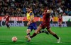 Venezuela's Roberto Rosales kicks the ball to score during a friendly soccer match between Catalonia and Venezuela at the Montilivi stadium in Girona, Spain, Monday, March 25, 2019. (AP Photo/Manu Fernandez)