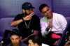 PSG's Brazilian forward Neymar, left, gestures during the singles tennis match between Spain's Rafael Nadal and Russia's Karen Khachanov in Madrid, Spain, Tuesday, Nov. 19, 2019. (AP Photo/Manu Fernandez)