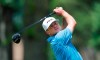Nate Lashley watches his drive on the second tee during the final round of the Rocket Mortgage Classic golf tournament, Sunday, June 30, 2019, in Detroit. (AP Photo/Carlos Osorio)
