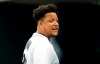 Detroit Tigers first baseman Miguel Cabrera talks to teammates during the first inning of a baseball game against the Oakland Athletics, Friday, May 17, 2019, in Detroit. (AP Photo/Carlos Osorio)