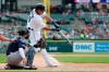 Detroit Tigers designated hitter Miguel Cabrera connects for a solo home run during the fourth inning of a baseball game against the Seattle Mariners, Thursday, Aug. 15, 2019, in Detroit. (AP Photo/Carlos Osorio)