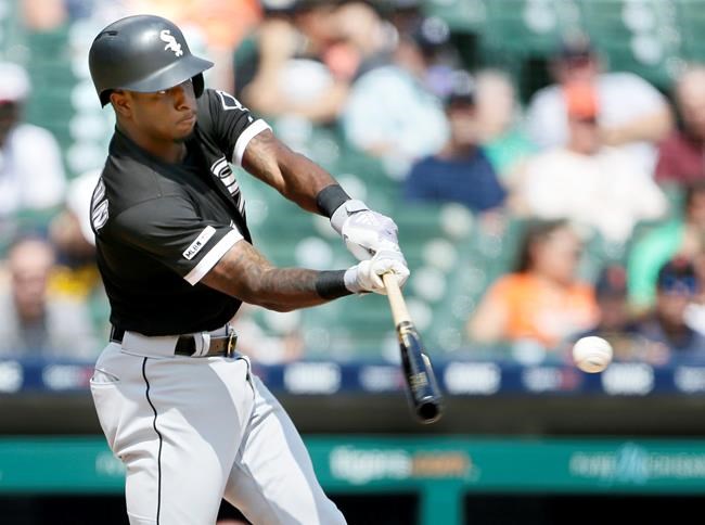 Chicago White Sox's Tim Anderson singles against the Detroit Tigers during the sixth inning of a baseball game, Wednesday, Aug. 7, 2019, in Detroit. (AP Photo/Duane Burleson)