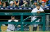Detroit Tigers' Jordy Mercer, left, and Harold Castro watch from the dugout during the ninth inning of a 7-5 loss to the Toronto Blue Jays in a baseball game, Saturday, July 20, 2019, in Detroit. (AP Photo/Duane Burleson)