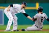New York Yankees' Gary Sanchez (24) is tagged out by Detroit Tigers' Jordy Mercer trying to steal second base during the third inning of the second game of a baseball doubleheader Thursday, Sept. 12, 2019, in Detroit. (AP Photo/Duane Burleson)