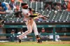 Baltimore Orioles' Jonathan Villar bats against the Detroit Tigers in the sixth inning of a baseball game Sunday, Sept. 15, 2019, in Detroit. (AP Photo/Jose Juarez)