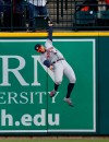 Houston Astros right fielder George Springer catches a Detroit Tigers' Niko Goodrum fly ball in the first inning of a baseball game in Detroit, Monday, May 13, 2019. (AP Photo/Paul Sancya)