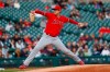Los Angeles Angels pitcher Tyler Skaggs throws against the Detroit Tigers in the first inning of a baseball game in Detroit, Wednesday, May 8, 2019. (AP Photo/Paul Sancya)