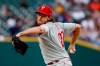 Philadelphia Phillies pitcher Aaron Nola throws against the Detroit Tigers in the first inning of a baseball game in Detroit, Tuesday, July 23, 2019. (AP Photo/Paul Sancya)