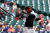 Chicago White Sox's Eloy Jimenez hits a two-run home run against the Detroit Tigers in the sixth inning of a baseball game in Detroit, Thursday, April 18, 2019. (AP Photo/Paul Sancya)
