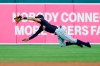Cleveland Indians center fielder Oscar Mercado makes a diving catch on a Detroit Tigers' Victor Reyes fly ball for an out in the second inning of a baseball game in Detroit, Tuesday, Aug. 27, 2019. (AP Photo/Paul Sancya)