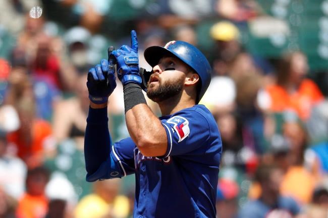 Texas Rangers' Joey Gallo celebrates his solo home run in the fourth inning of a baseball game against the Detroit Tigers in Detroit, Thursday, June 27, 2019. (AP Photo/Paul Sancya)
