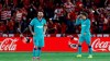 Barcelona's Messi, right, and Antoine Griezmann react during the Spanish La Liga soccer match between Barcelona and Granada at the Los Carmenes stadium in Granada, Spain, Saturday, Sep. 21, 2019. Ganada won 2-0.(AP Photo/Miguel Morenatti)