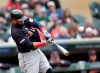 Cleveland Indians Carlos Santana hits a home run against the Minnesota Twins in the third inning during a baseball game Sunday, Sept. 8, 2019 in Minneapolis. (AP Photo/Andy Clayton-King)