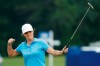 Mel Reid, of England, reacts after making her birdie putt on the 18th green during the final round of the KPMG Women's PGA Championship golf tournament, Sunday, June 23, 2019, in Chaska, Minn. (AP Photo/Charlie Neibergall)