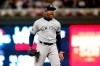 New York Yankees relief pitcher Aroldis Chapman celebrates after his team's 5-1 victory over the Minnesota Twins in Game 3 of a baseball American League Division Series, Monday, Oct. 7, 2019, in Minneapolis. (AP Photo/Jim Mone)