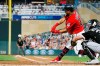 Minnesota Twins' Eddie Rosario hits an RBI double off Chicago White Sox pitcher Ross Detwiler in the third inning of a baseball game Tuesday, Sept. 17, 2019, in Minneapolis. (AP Photo/Jim Mone)