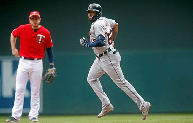 Detroit Tigers' Ronny Rodriguez rounds the bases after hitting a solo home run off Minnesota Twins pitcher Michael Pineda in the fourth inning of a baseball game Saturday, May 11, 2019, in Minneapolis. Rodriguez also homered in the second inning. (AP Photo/Jim Mone)