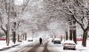 A person crosses a snowy Fourth Avenue Southeast, Wednesday, April 10, 2019, in Rochester, Minn. (Andrew Link/The Rochester Post-Bulletin via AP)