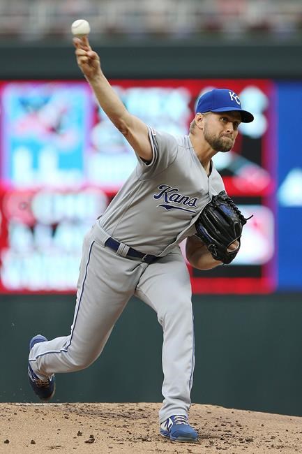 Kansas City Royals pitcher Glenn Sparkman throws against the Minnesota Twins during the first inning of a baseball game Saturday, June 15, 2019, in Minneapolis. (AP Photo/Stacy Bengs)