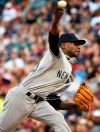 New York Yankees pitcher Domingo German throws against the Minnesota Twins in the first inning of a baseball game, Tuesday, July 23, 2019, in Minneapolis. (AP Photo/Tom Olmscheid)