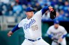 Kansas City Royals pitcher Brad Keller throws to a Cleveland Indians batter in the first inning of a baseball game at Kauffman Stadium in Kansas City, Mo., Friday, April. 12, 2019. (AP Photo/Colin E. Braley)