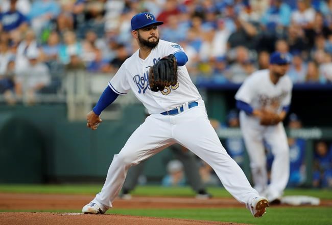 Kansas City Royals pitcher Jakob Junis throws in the first inning of a baseball game against the Cleveland Indians at Kauffman Stadium in Kansas City, Mo., Friday, July 26, 2019. (AP Photo/Colin E. Braley)