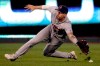 Detroit Tigers right fielder Nicholas Castellanos can't make the catch on a single hit by Kansas City Royals' Whit Merrifield during the fifth inning of a baseball game Tuesday, June 11, 2019, in Kansas City, Mo. (AP Photo/Charlie Riedel)