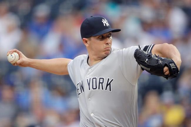 New York Yankees starting pitcher Chad Green throws during the first inning of the second baseball game in a doubleheader against the Kansas City Royals, Saturday, May 25, 2019, in Kansas City, Mo. AP Photo/Charlie Riedel)