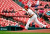 St. Louis Cardinals starting pitcher Adam Wainwright throws during the first inning of a baseball game against the Milwaukee Brewers Wednesday, April 24, 2019, in St. Louis. (AP Photo/Jeff Roberson)