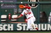 St. Louis Cardinals right fielder Jose Martinez slides to catch a fly ball for the out on Chicago Cubs' Jason Heyward during the first inning of a baseball game Wednesday, July 31, 2019, in St. Louis. (AP Photo/Jeff Roberson)