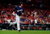 Milwaukee Brewers' Travis Shaw watches his solo home run during the sixth inning of a baseball game against the St. Louis Cardinals Tuesday, April 23, 2019, in St. Louis. (AP Photo/Jeff Roberson)