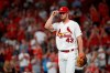 St. Louis Cardinals starting pitcher Dakota Hudson walks to the dugout after being removed during the seventh inning of a baseball game against the Milwaukee Brewers, Monday, Aug. 19, 2019, in St. Louis. (AP Photo/Jeff Roberson)