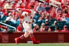 St. Louis Cardinals' Kolten Wong follows through on a two-run double during the eighth inning in the first baseball game of a doubleheader against the Cincinnati Reds, Saturday, Aug. 31, 2019, in St. Louis. (AP Photo/Jeff Roberson)