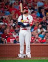 St. Louis Cardinals catcher Yadier Molina grimaces after a strike during the seventh inning of the team's baseball game against the Miami Marlins, Tuesday, June 18, 2019, in St. Louis. (AP Photo/L.G. Patterson)