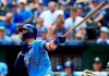 Kansas City Royals' Cam Gallagher hits a solo home run off Toronto Blue Jays starting pitcher Jacob Waguespack during the third inning of a baseball game at Kauffman Stadium in Kansas City, Mo., Wednesday, July 31, 2019. (AP Photo/Orlin Wagner)