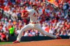 St. Louis Cardinals relief pitcher Andrew Miller (21) pitches during the eighth inning of a baseball game against the San Diego Padres, Saturday, April 6, 2019, in St. Louis. (AP Photo/Scott Kane)